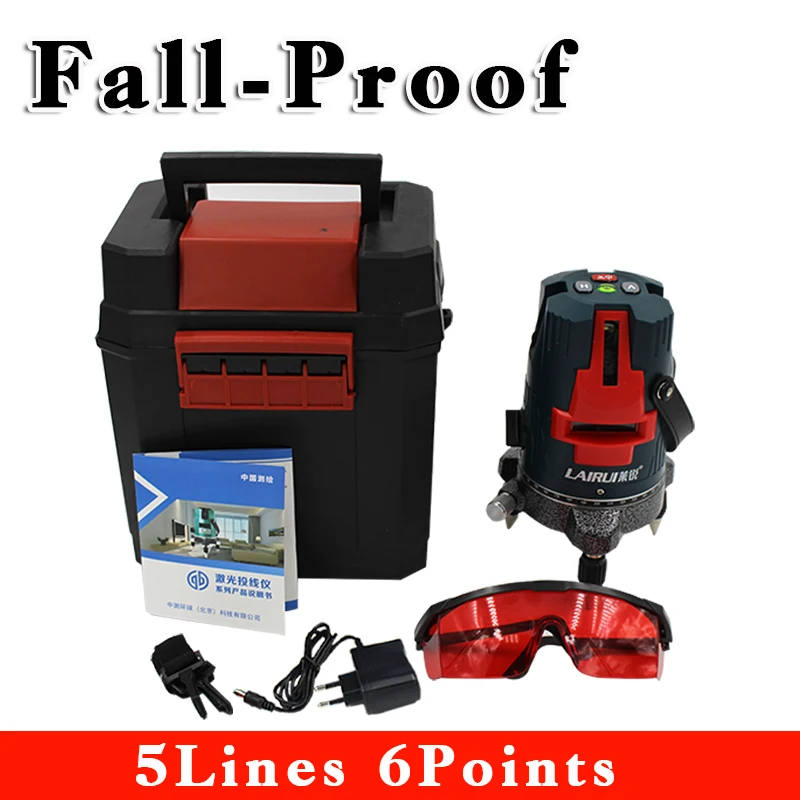 

Fall-Proof Lairui 5 lines 6 points laser level, 360 degree rotary cross laser line level,with outdoor mode and tilt mode