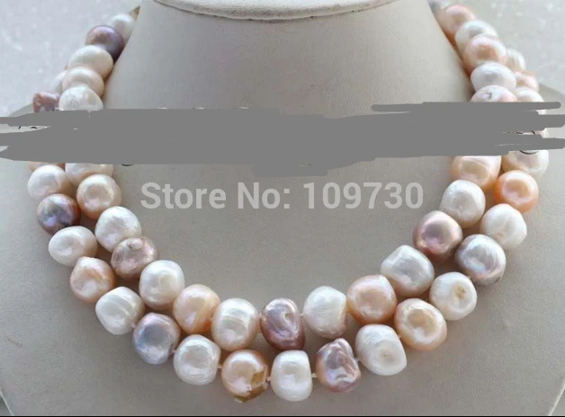 

Jewelr 003899 Double Natural 11-16mm Multicolor Baroque Pearl Necklace 34