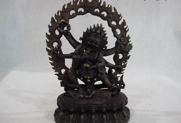 

150401 S0365 10 Tibet Buddhism Bronze Copper Six Hands Mahakala Buddha Bodhisattva Statue