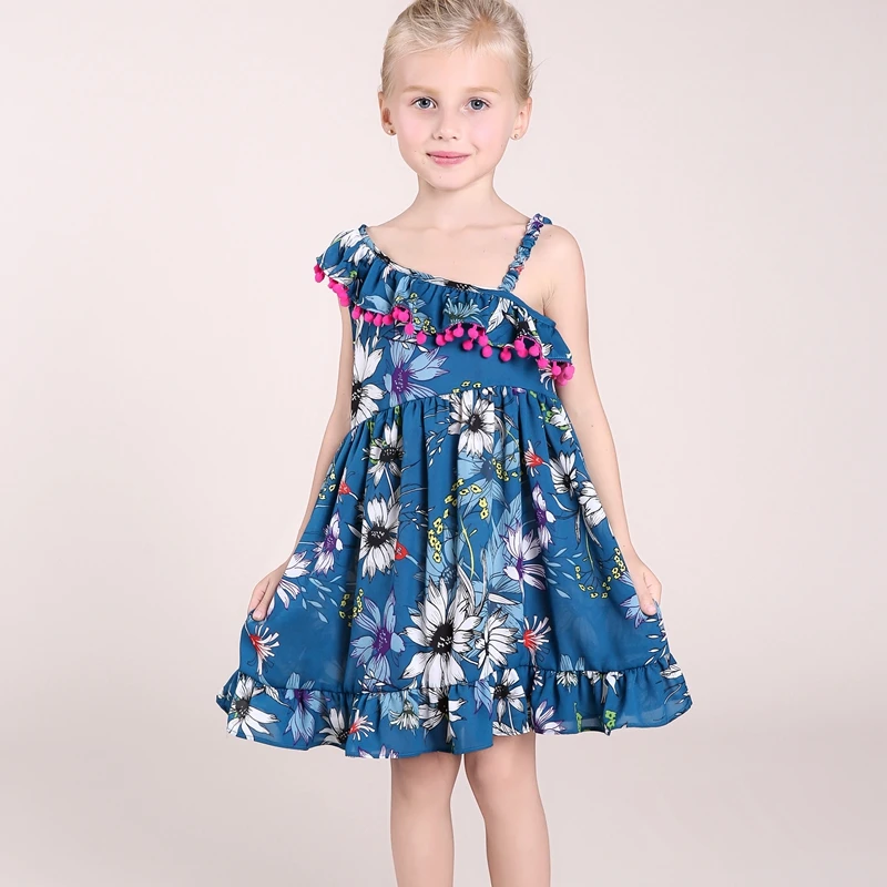 Kids Girls Dress Brand Summer Beach Style Floral Print Party Dresses