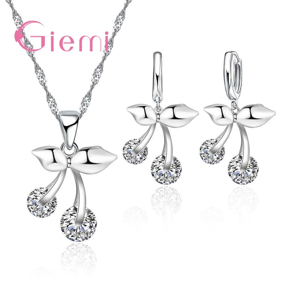 Elegant Fruit Jewelry Sets 925 Sterling Silver Austrian Crystal Necklace Earring For Woman Wedding Set Parure Bijoux Femme | Украшения и