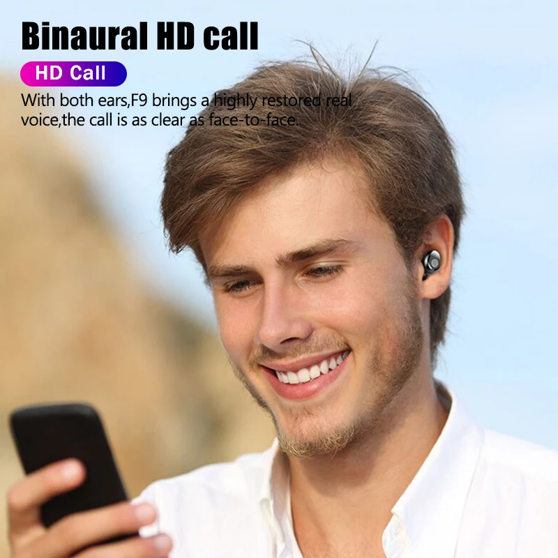 F9 TWS 5 0 Bluetooth наушники 6D стерео мини Беспроводной Мощный светодиодный дисплей с