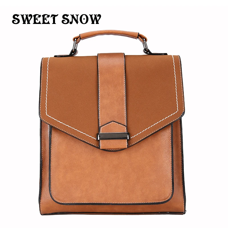 

SWEET SNOW New Simple Ladies Backpack Leisure College Wind Student Back Pack Fashion Retro Multi-Function Backpacks For Women