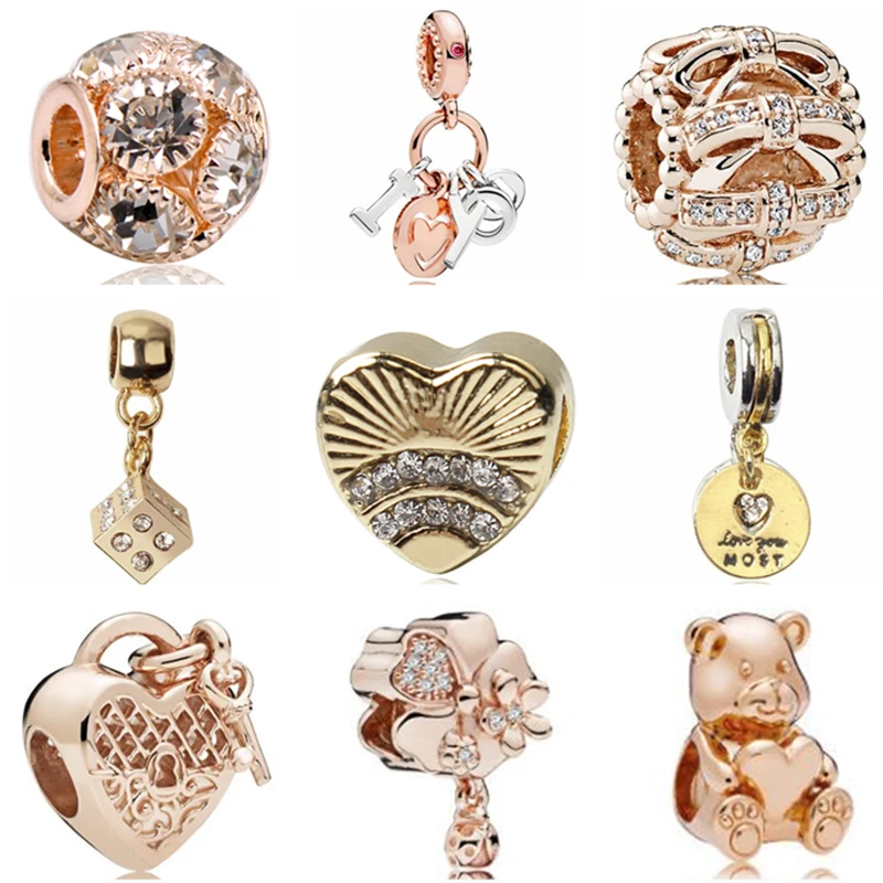 Btuamb Punk Style Gold Color Love Heart Flower Cute Animal Bear Crystal Beads Fit Pandora Bangles for Women DIY Jewelry Berloque | Украшения