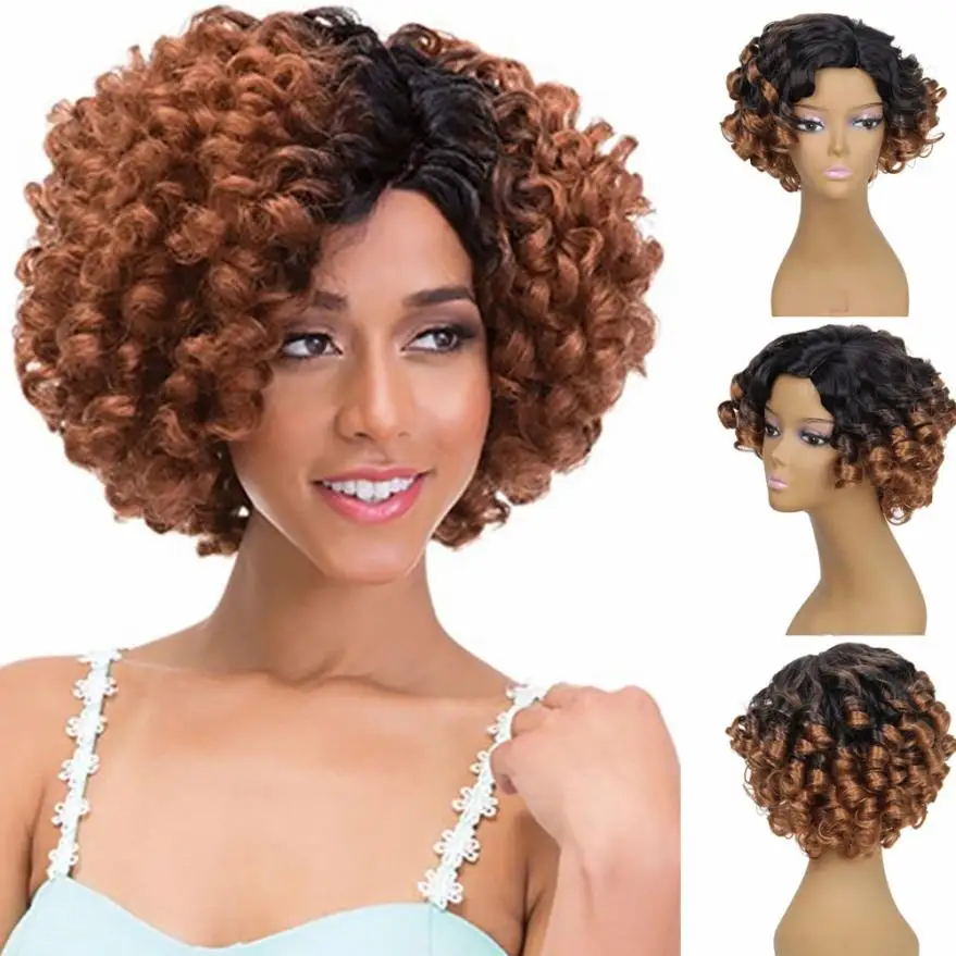 

Wigs For Black Women Short Wigs Fashion Curly Wig Women Fashion Lady Gradient Short Curls Hair Cosplay Party Wig Natural A17