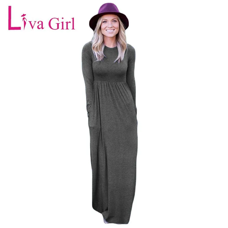 Повседневное женское платье футболка LIVA GIRL длинное однотонное с длинным рукавом