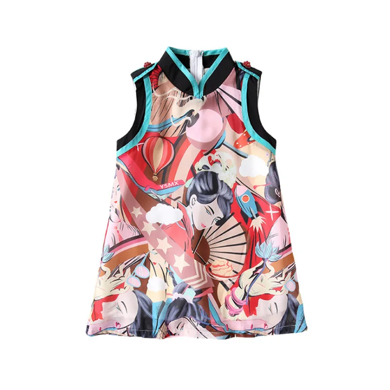 Платье для девочек в китайском стиле; повседневная детская одежда; элегантные вечерние платья в винтажном стиле; летнее платье для малышей; Одежда для девочек