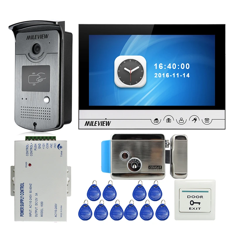 

Free Shipping 9" Color Screen UI Display Video Door Phone Intercom Recording System RFID Access Doorbell Camera + Electric Lock