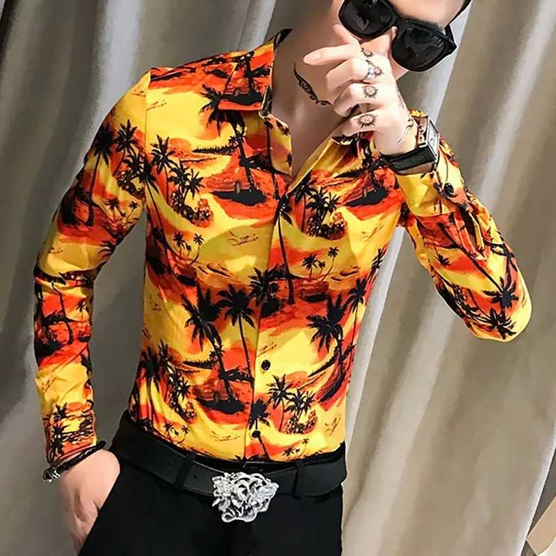 

Hawaiian Shirt Self-cultivation Shirt Trend Leisure Time Hairstyle Division Shirt Streetwear Flower Shirt Men Camiseta Masculina