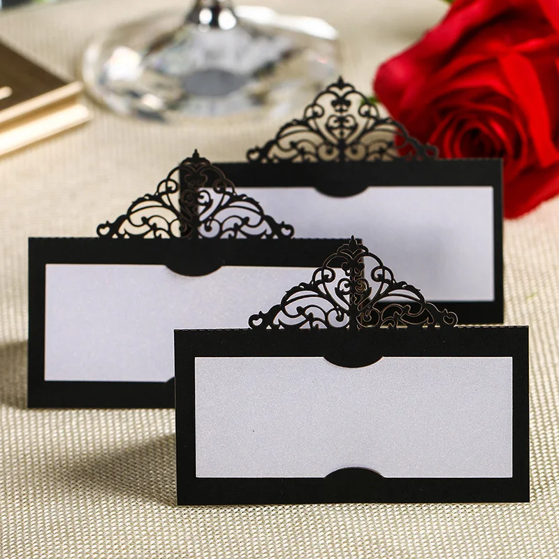  12pcs Laser Cut Crown Paper Place Name Seat Card Wedding Birthday Party Invitation Table Decoration - 32750475315