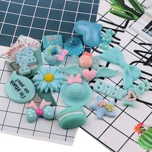 Микс 30 шт. Kawaii плоский задний DIY Миниатюрный искусственный синий стиль поддельные еда торт ResinCabochon Декоративные ремесло играть кукольный домик