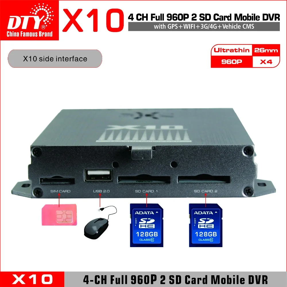 smart cctv realtime 4 channels vehicle sd card wifi full d1 car dvr, x10-3G