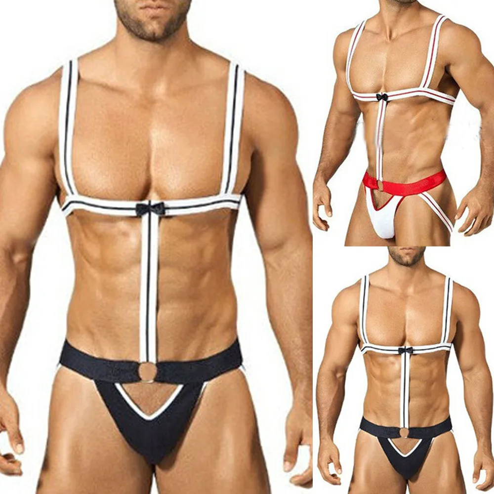 Novelty Sexy Men Mankini Thong Underwear Waiter Costume Bodysuit