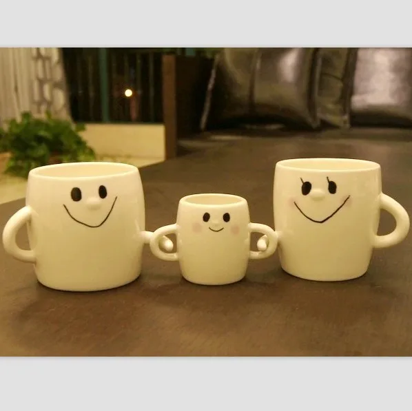 Фарфоровая кофейная кружка в виде улыбки для трех человек, керамическая чашка для молока, семейная посуда для напитков, 3 шт./лот, SH141