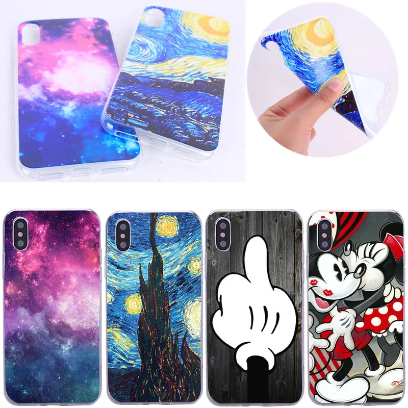 

Soft Case Cover For iphone X Cover Capa Silicone Ultra Thin Sky Cartoon Painted Phone Shell Bags For ihpone 5 5s 5se 6 6s 4.7''