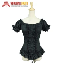 Black Victorian Gothic Steampunk Punk Fitted Ruched Wiccan Witch Blouse Shirt Theatrical