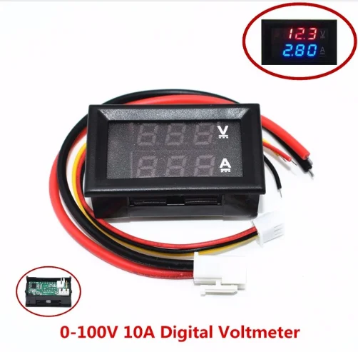 

10pcs DC 0-100V 10A Digital Voltmeter Ammeter Dual Display Voltage Detector Current Meter Panel Amp Volt Gauge 0.28" Red Blue