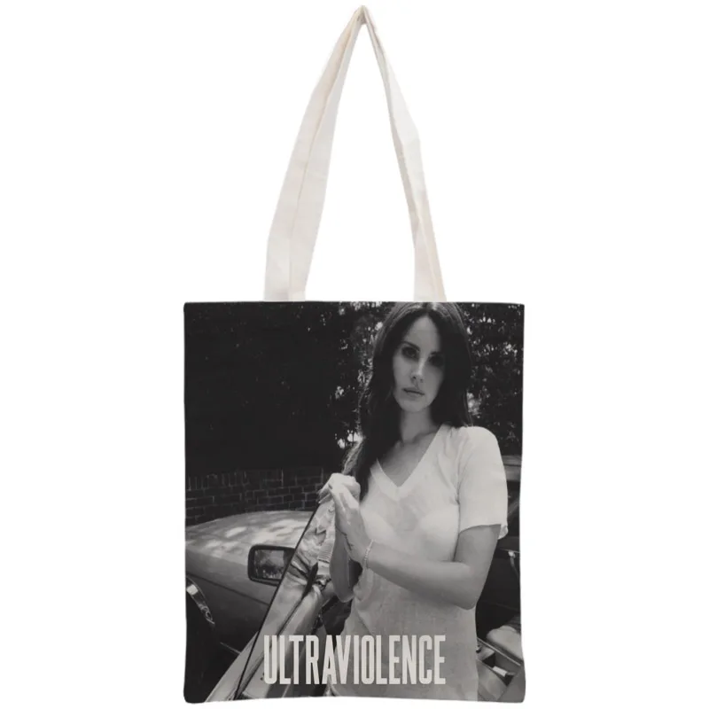 

Custom Lana Del Rey Tote Bag Reusable 30x35cm Two Sides Handbag Shoulder Pouch Foldable Canvas Shopping Bags