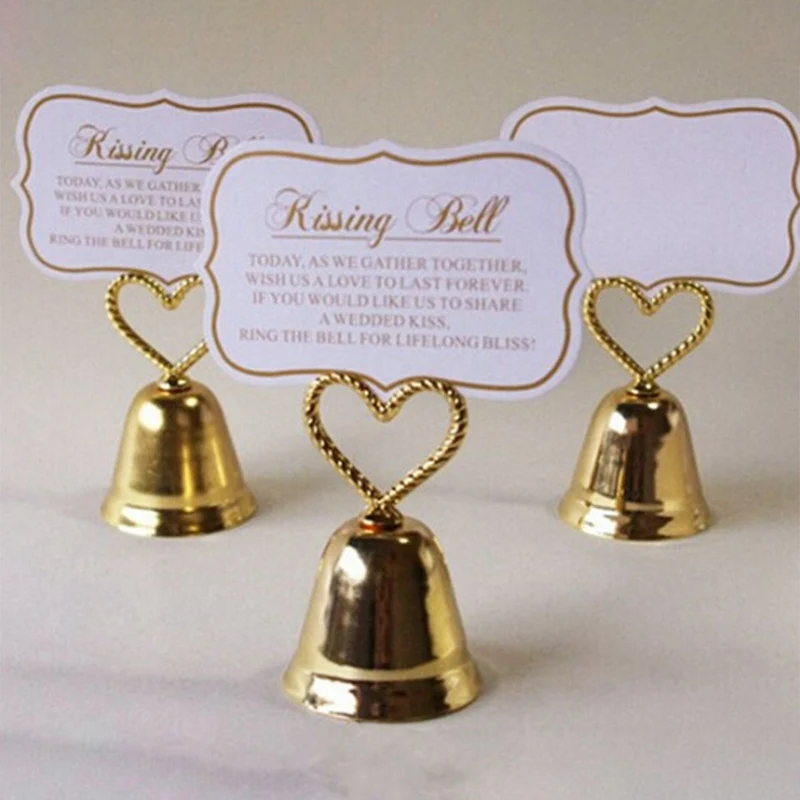 

Wedding Heart Bell Holder Clip Bell + Card Silver Bell Place Card Holder Photo Holder Wedding Table Decoration Favors