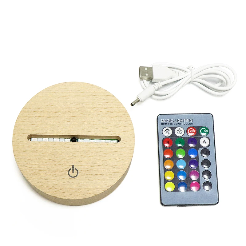 

Good Quality Remote Control 6mm Slot Usb Touch Switch 3D Led Wood Base 16 Color Changing Led Base For 3D Illusion Acrylic Lamp