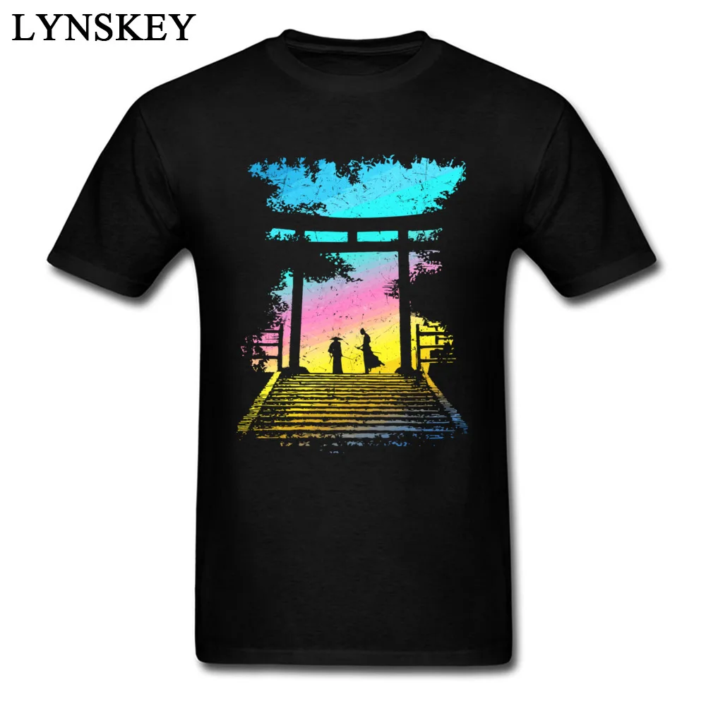 Men Tops Shirt Brand New Birthday T-Shirt 100% Cotton Round Neck Short Sleeve Normal Group Tee Shirt Top Quality Wholesale Two Samurai Ronin Ready to fight by Sunrise at the Torii gate black
