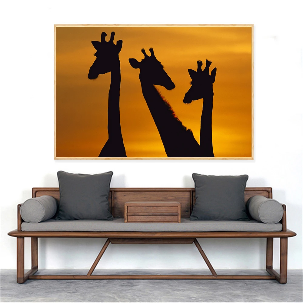 Square Animal Photo Canvas Wall Art Picture Prints Blue Black Africa Giraffe
