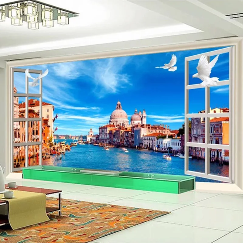 Photo Wallpaper 3D Stereo Window Mediterranean Scenery City Building Photo Wall Murals Living Room Home Decor Wall Paper For 3 D custom 3d photo wallpaper window sea view nature landscape wall mural living room sofa tv backdrop home decor modern home décor