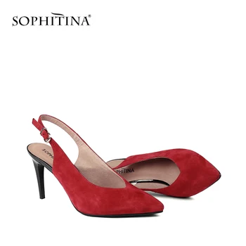 

SOPHITINA Comfortable Kid Suede Sandals Fashion Shallow Sexy Pointed Toe Shoes New Hot Sale High Thin Heel Women's Sandals SC139