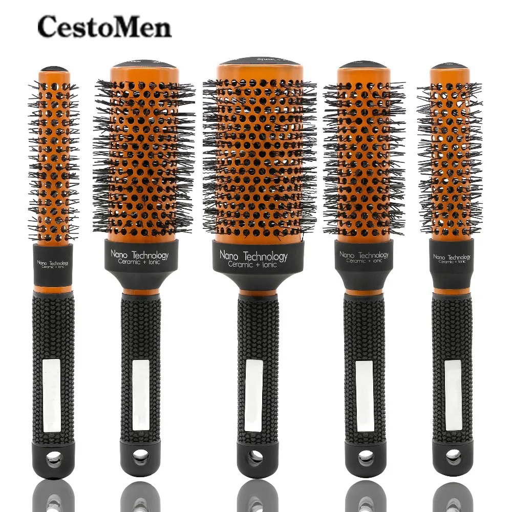 

CestoMen Orange Nano Ionic Thermal Hairdressing Brush Ceramic Hair Comb For Hair Curling, Blowing, Straightening Round Hairbrush