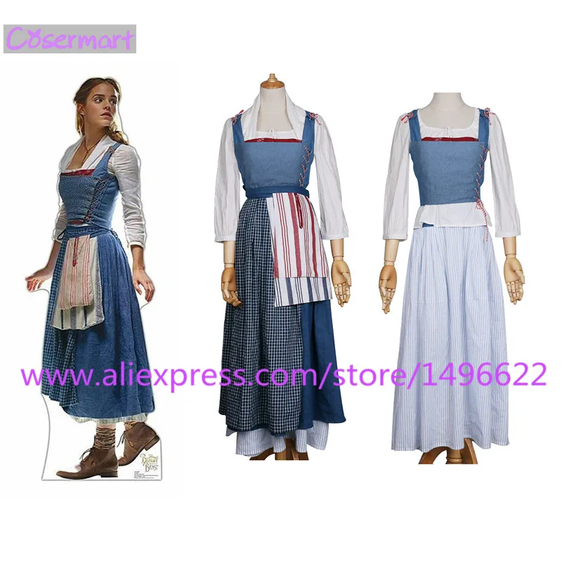 2017 Movie Beauty And The Beast Dress Maid Belle Costume Cosplay Dresses Women Adult Halloween Party (3)