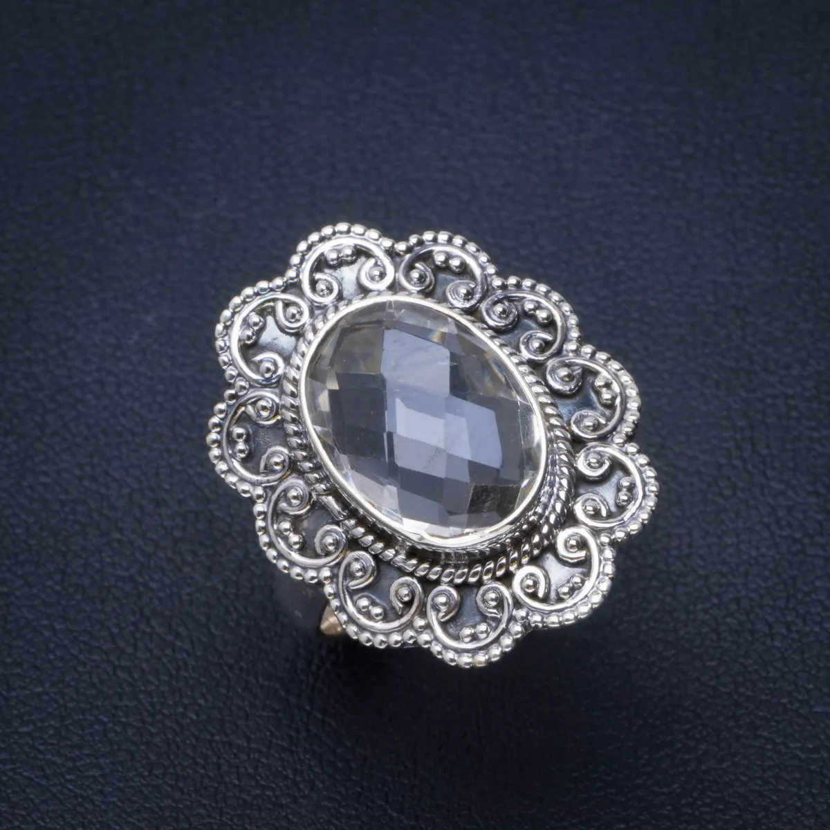 

Natural White Topaz Handmade Unique 925 Sterling Silver Ring 9 B1381