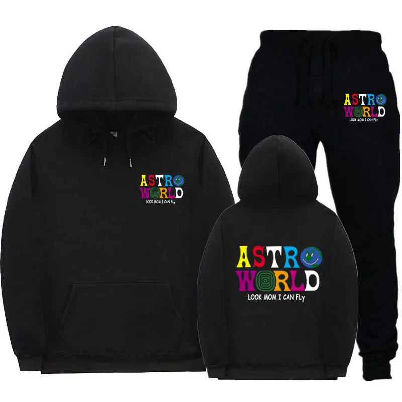 Модные уличные толстовки ASTROWORLD, костюм, спортивный костюм, черные, серые, темно-серые спортивные штаны, одежда для фитнеса, толстовка, штаны - Цвет: Black MK226