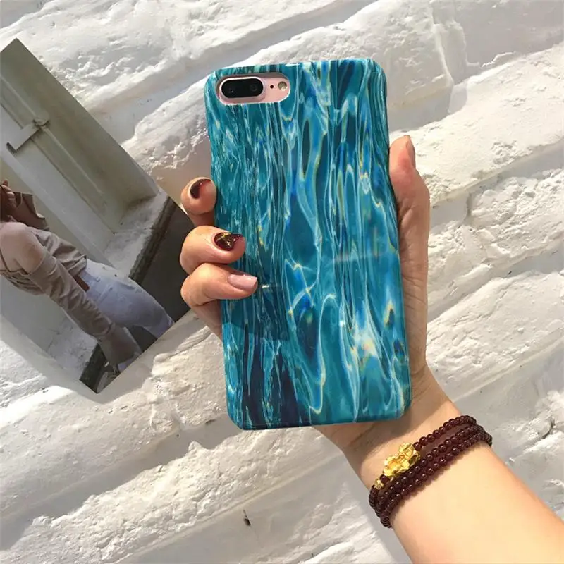 

Fashion Blue Water Wave Cases for iPhone X XR XS Max Slim Laser Phone Back Covers for iPhone 6 6s 7 8 Plus Protective Shell