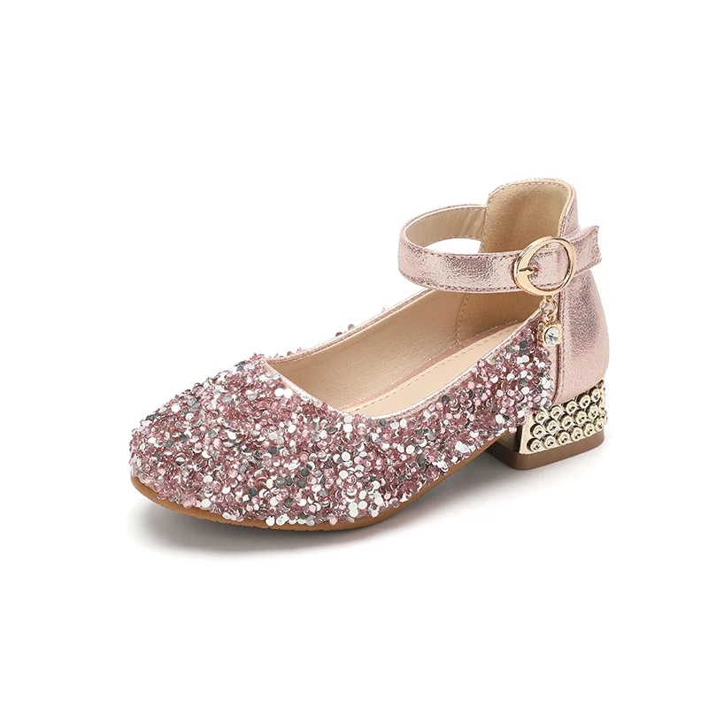 Весна г. Блестящие блестяшие туфли-лодочки для маленьких девочек вечерние свадебные туфли принцессы на низком каблуке с кристаллами для причастия