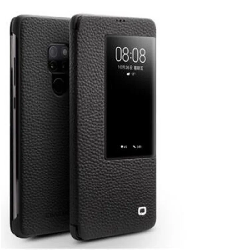 QIALINO Ультратонкий флип-чехол из натуральной кожи для huawei mate 20 Pro, Роскошный чехол для телефона со смарт-видом для huawei mate 20 X - Цвет: Черный