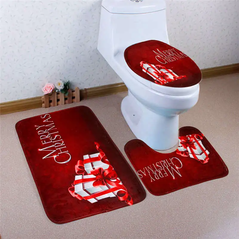 3PCS Home Christmas Toilet Foot Pad comfortable Seat Cover Radiator Cap Bathroom Sets good slip resistance #2o18#f (8)