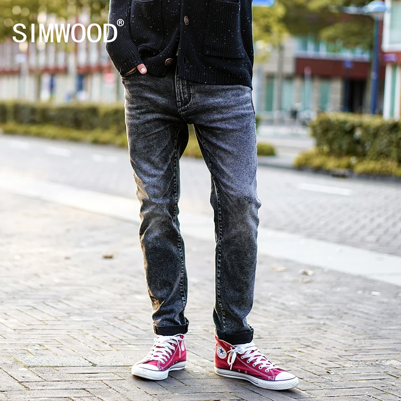 Мужские классические повседневные джинсы SIMWOOD, демисезонные джинсовые брюки,, облегающие штаны из потертого денима, брюки батальных размеров, NC017016