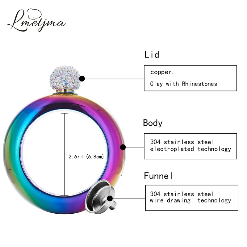 LMETJMA 3,5 унций браслет фляга 304 из нержавеющей стали фляжка для виски портативная спиртовая фляжка с воронкой