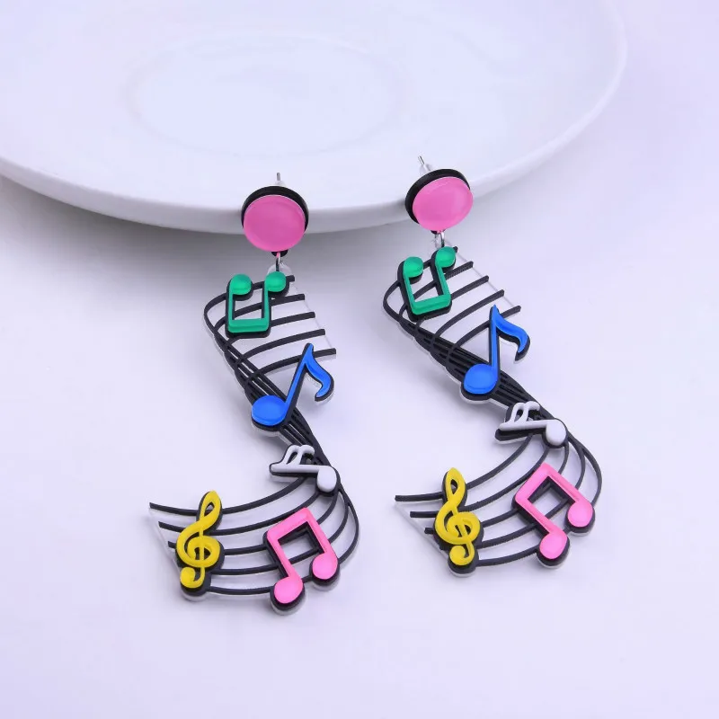 

Trendy Women Earrings Colorful Musical Notes Acylic Drop Earrings Irregular Geometric Long Tassel Dangle Earrings Brincos