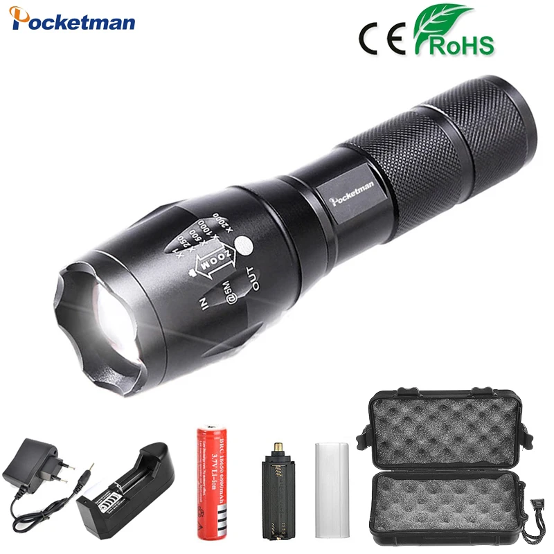 

8000 Lumens LED Tactical Flashlight XML-T6/L2 Porable Torch 5 Mode Adjustable Focus Waterproof use 18650 battery