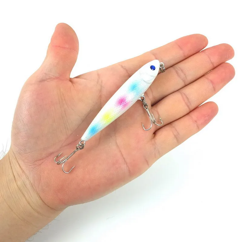 

Saltwater Jigging Fishing Tackle 8CM Colorful Plastic Crazy Fish Wobbler Fishing Artificial Pencil Bait with Fishing Hooks