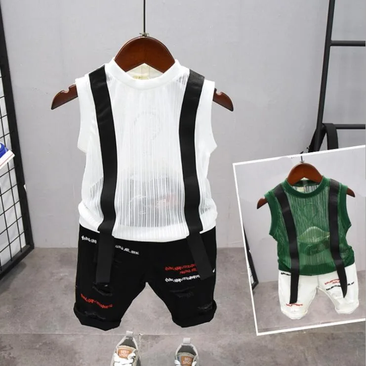Summer Cute 2PCS Kids Baby Boys Sleeveless T-shirt Top Shorts Pants Set Clothes Children Clothing Sets 2-7years |