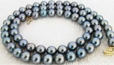 

FREE SHIPPING 18"8-9MM NATURAL TAHITIAN GENUINE BLACK PEACOCK GREEN PEARL NECKLACE