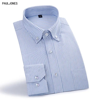 

PAULJONES 2017 100% Cotton Button Down Long Sleeve Men Striped Oxford Shirt Luxury Quality Slim Fit Men's Casual Dress Shirts
