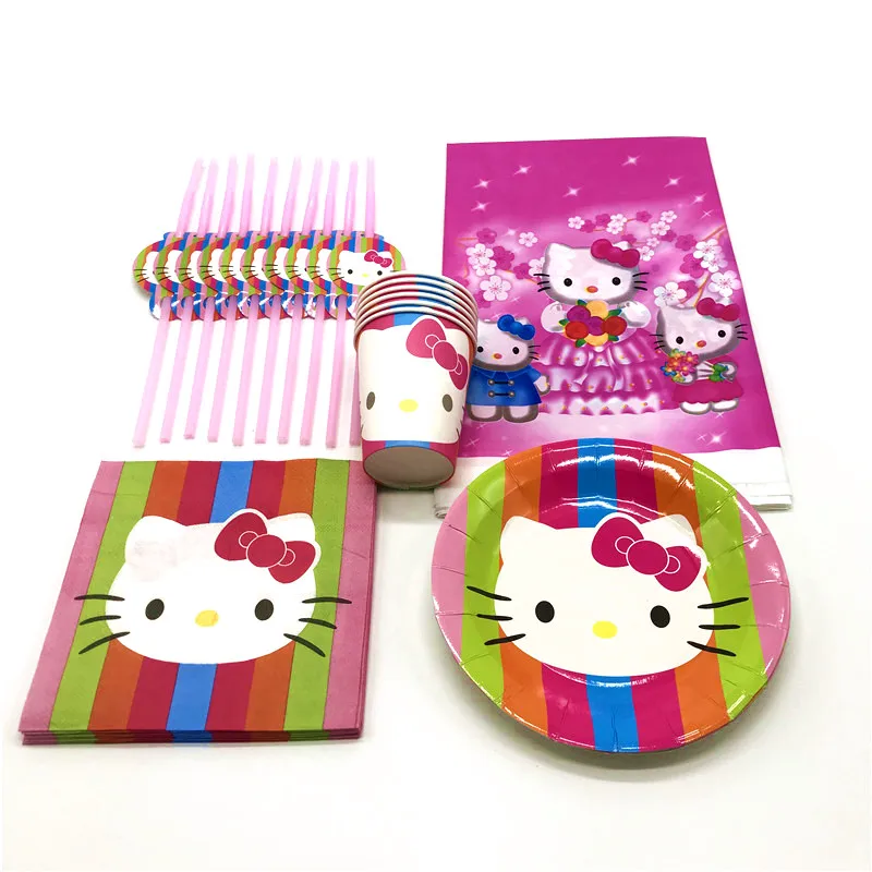 

NEW SALE Hello Kitty Theme 47Pcs/Lot Cup Plate Napkin Straw Girl Birthday Party Festival Wedding Event Party Tablecloth Supply
