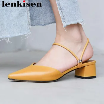 

2019 newest slingback slip on elegant lady chunky med heels hollow pumps natural leather oxford pointed toe dating mules L59