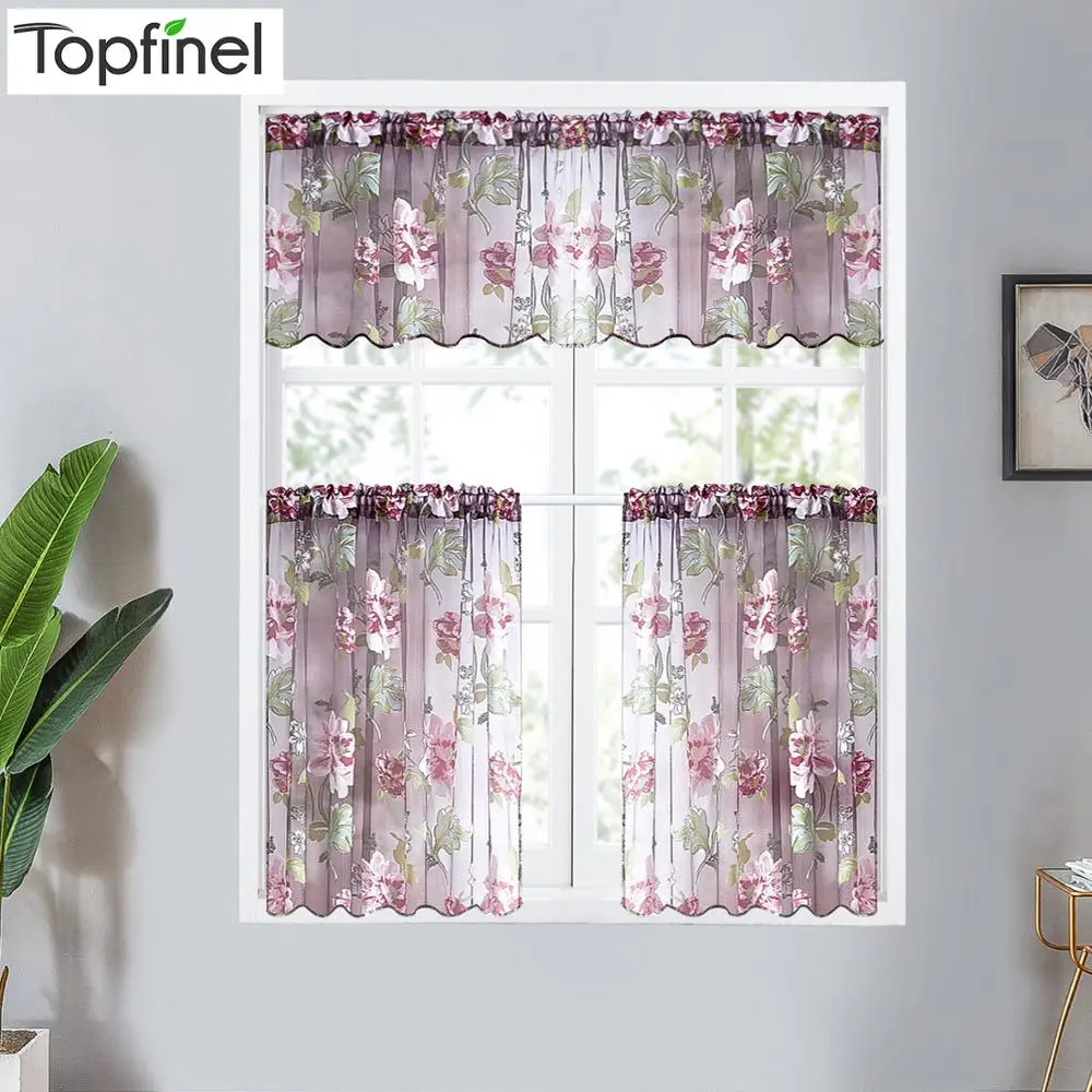 Topfinel цветочные короткие занавески Тюль отвесные занавески для гостиной кухни обработка окна занавески панель-жалюзи