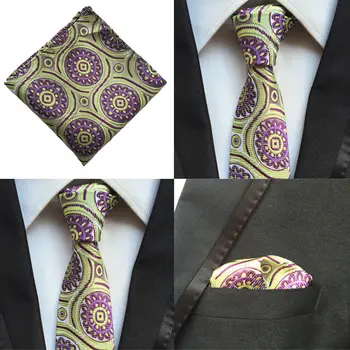 

Men Purple Circle Flower Necktie Pocket Square Handkerchief Set Lot HZTIE0130