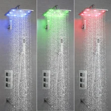SKOWLL Wall Mounted Bathroom LED Thermostatic Shower Faucet Rainfall Waterfall Square Shower Head SK-7621 цена SKOWLL Wall Mounted Bathroom LED Thermostatic Shower Faucet Rainfall Waterfall Square Shower Head SK-7621 цены онлайн