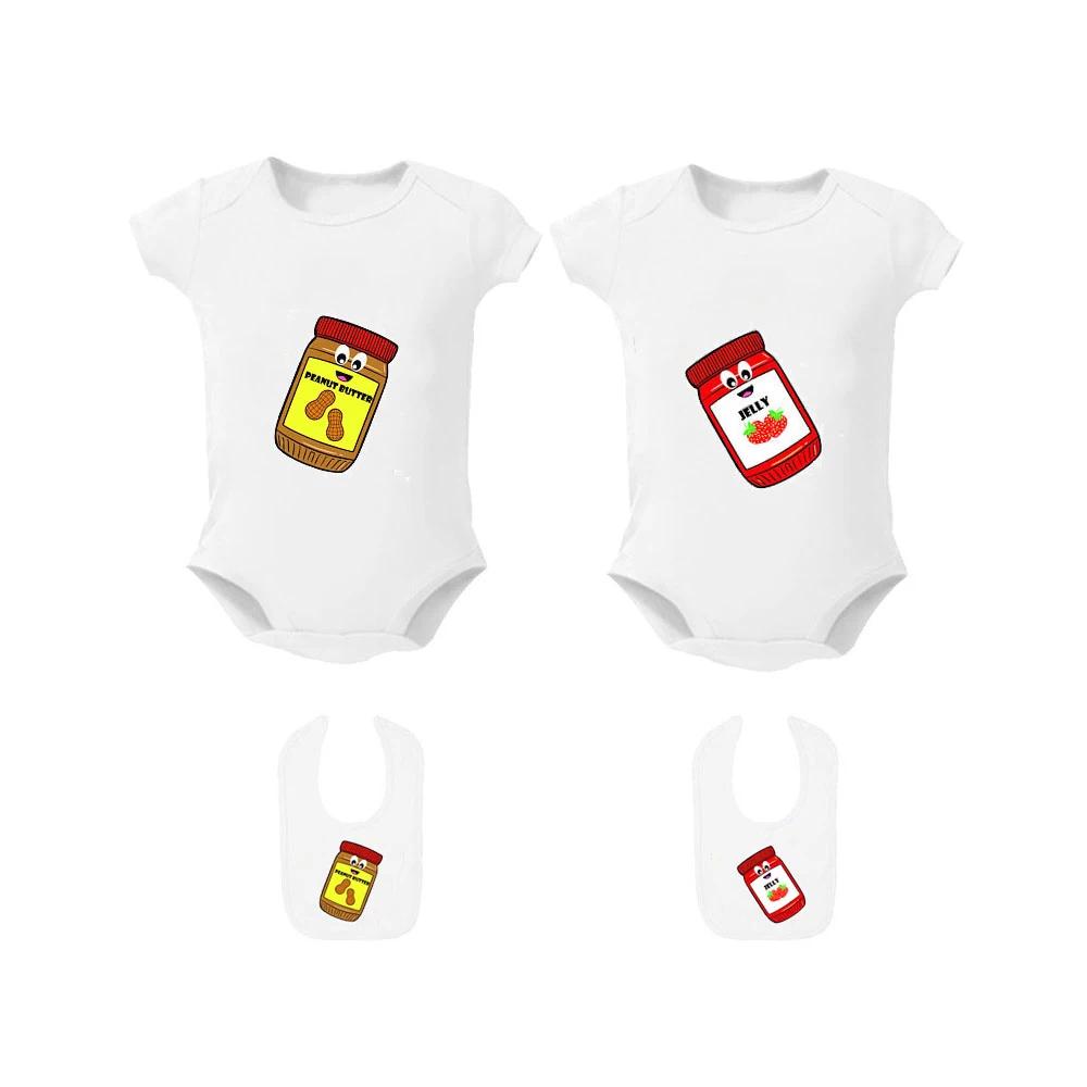 

Baby Bodysuits 2PCSSummer Boy Girl Baby Clothes Twin Bodysuits and Matching Bib Short Sleeve Playsuit Perfect Peanut ButterJelly